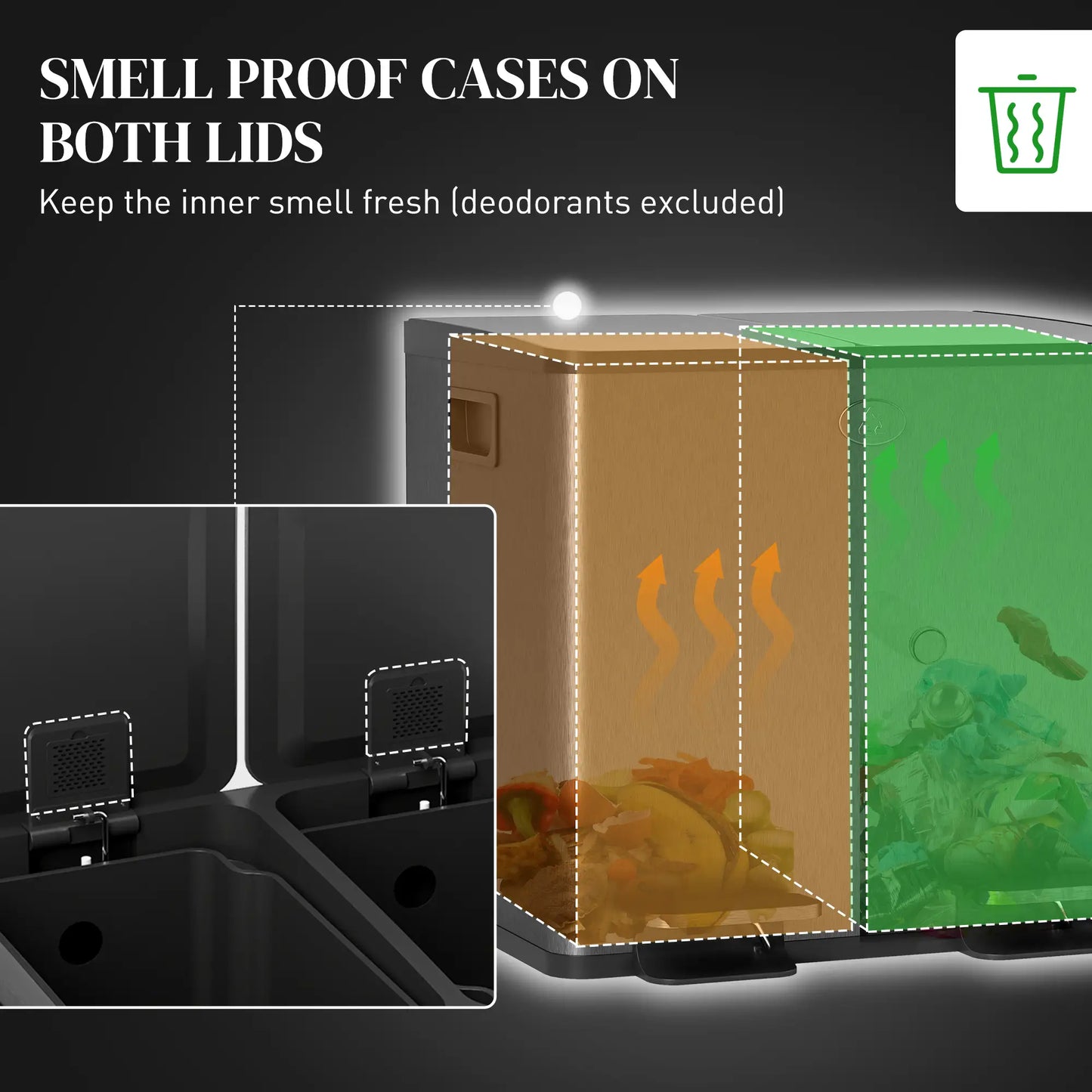 Dual Garbage Bin, Soft Close Trash Can, 2 x 15 Liter, Black Household Supplies at Gallery Canada