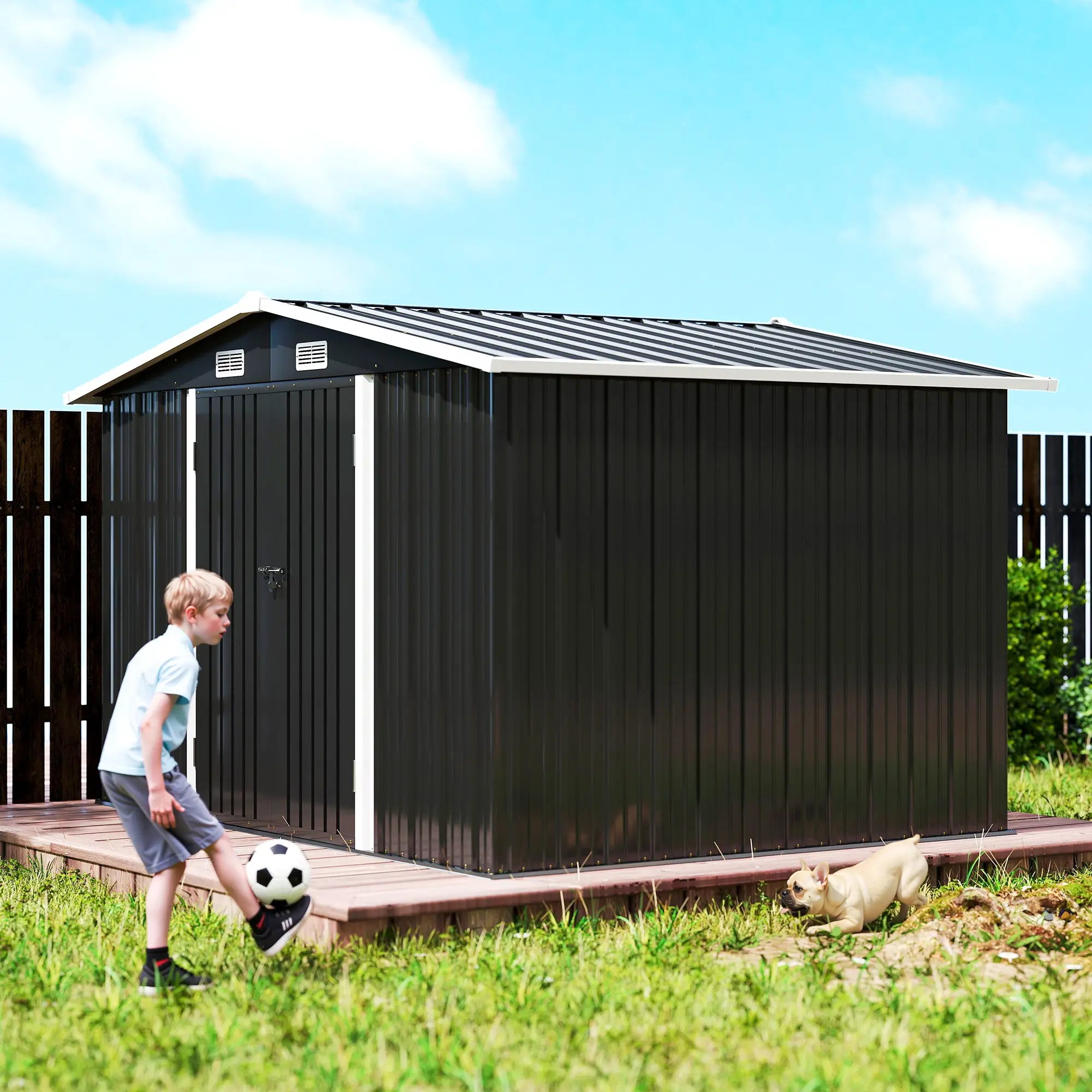 10' x 8' Metal Shed, Heavy Duty Outdoor Storage, Dark Grey Sheds at Gallery Canada