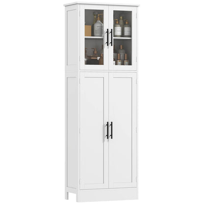 Tall Bathroom Cabinet, Glass Doors, Adjustable Shelves, White Freestanding Bathroom Cabinets White at Gallery Canada