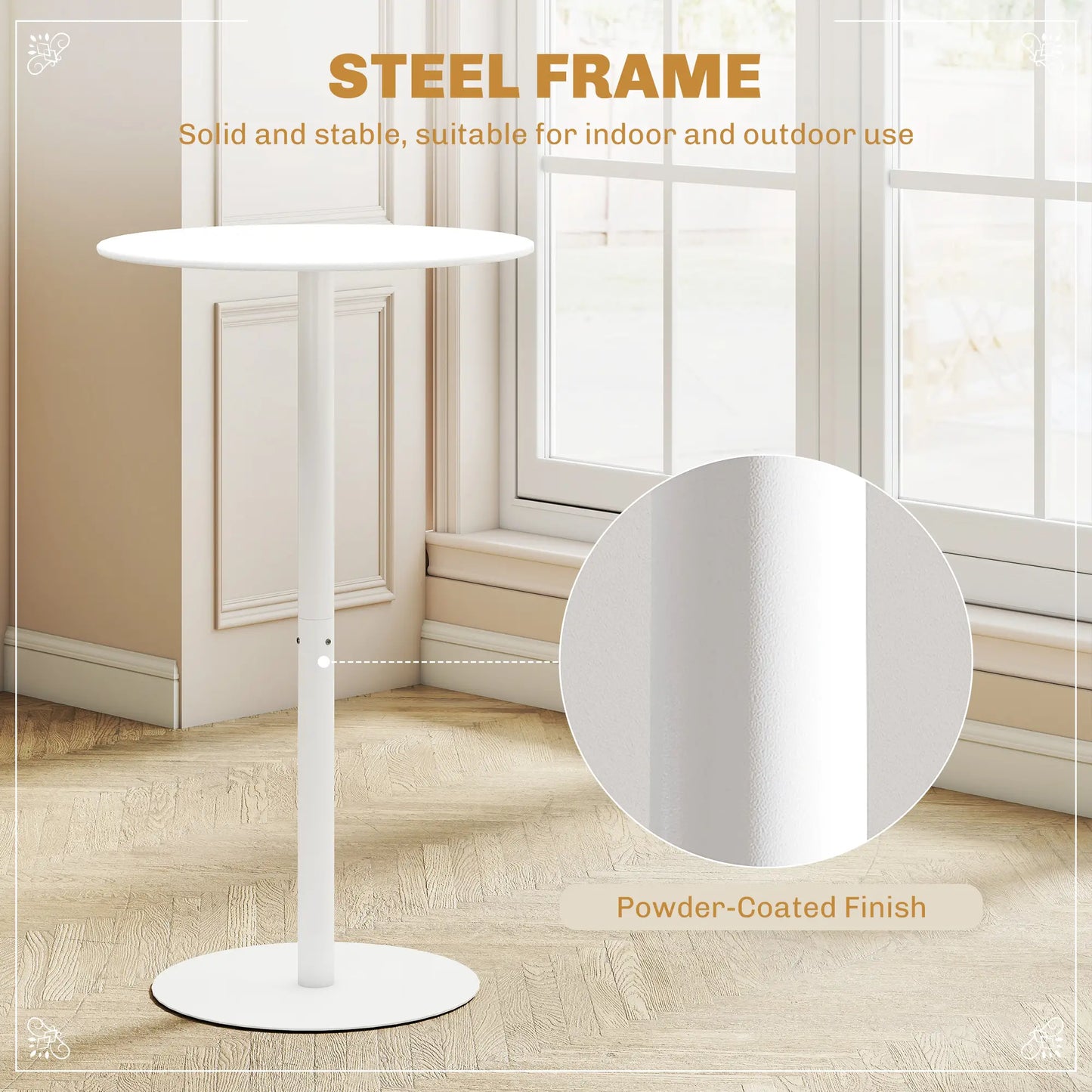 Round Bar Table for 2, Steel Frame, Easy Assembly, White Bar Tables at Gallery Canada