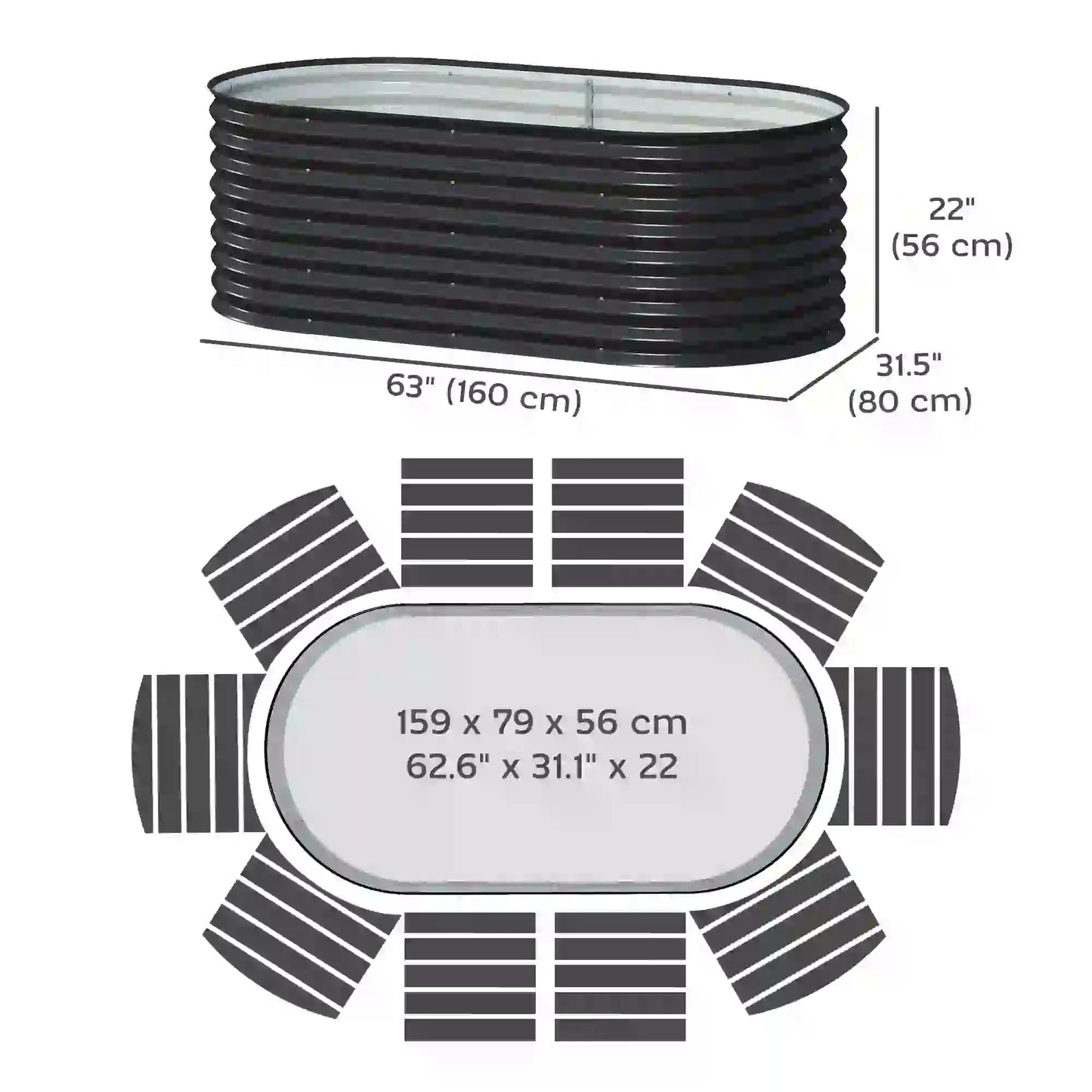Galvanized Raised Garden Bed, 5 x 2.5 x 2 ft, Oval Planter Box, Black