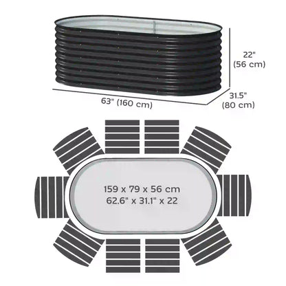 Galvanized Raised Garden Bed, 5 x 2.5 x 2 ft, Oval Planter Box, Black