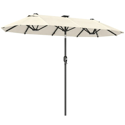 10ft Double-Sided Patio Umbrella, 35 LED Lights, 12 Ribs, Beige Double-sided Umbrellas Beige at Gallery Canada