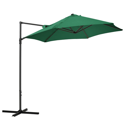 8.5FT Offset Patio Umbrella with 360° Rotation, Outdoor Cantilever Roma Parasol Hanging Sun Shade Canopy Shelter with Cross Base, Green - Gallery Canada