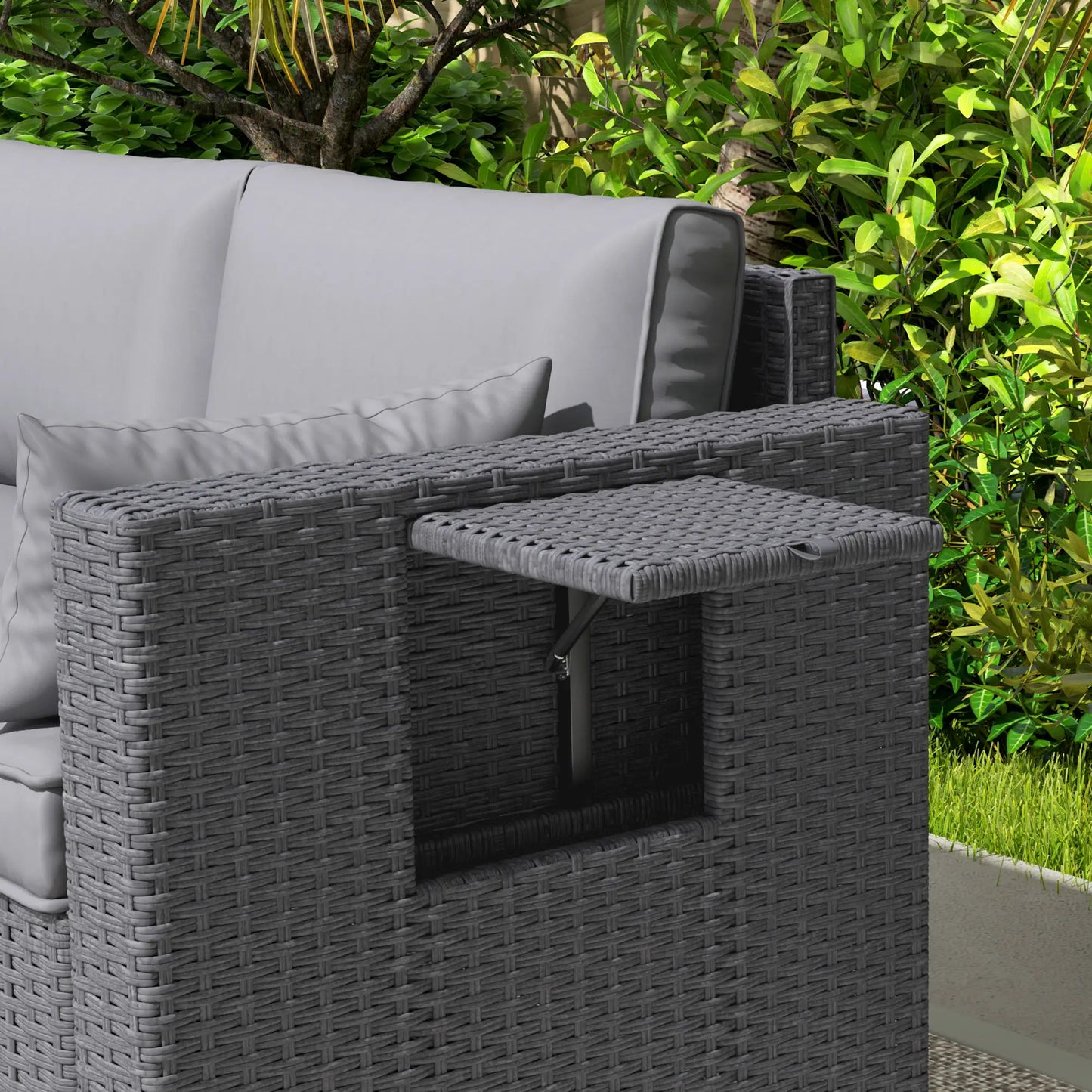 3 Seater Wicker Patio Sofa, 6" Thick Cushions, Deep Seating, Grey Patio Furniture Sets at Gallery Canada