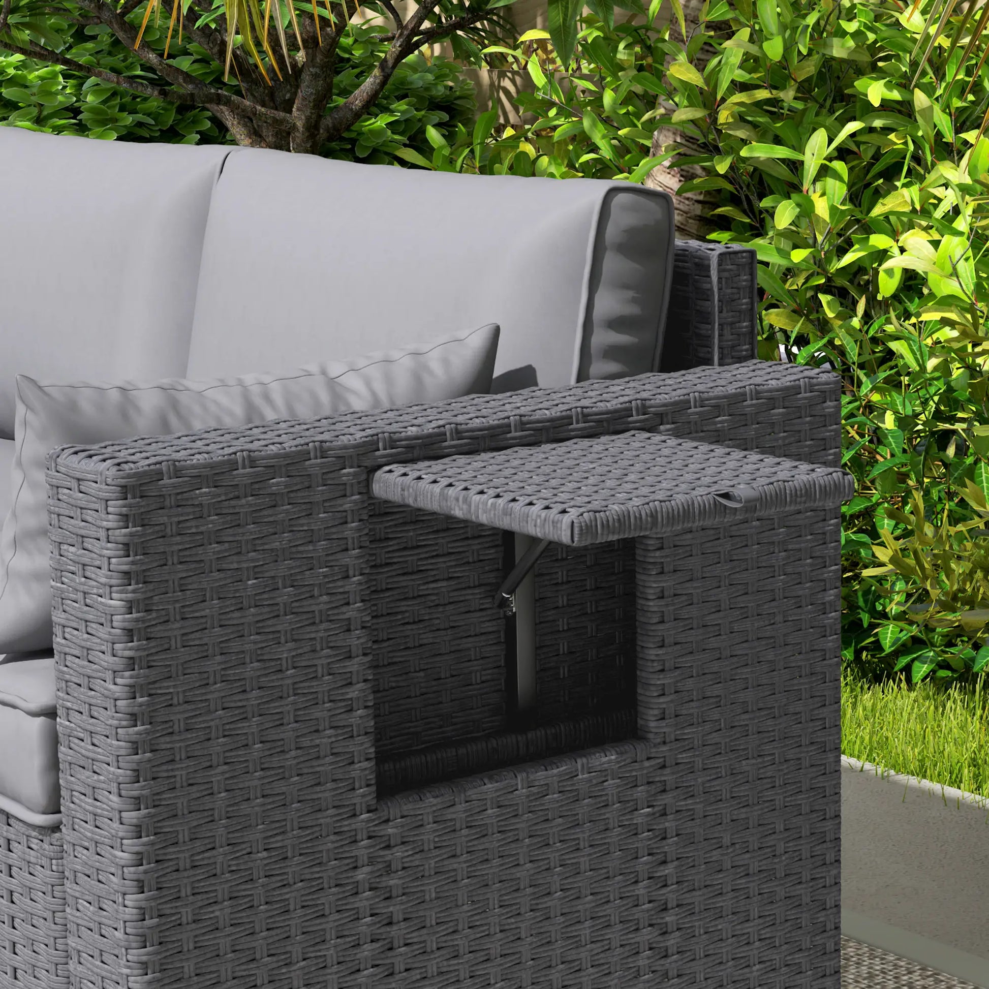 3 Seater Wicker Patio Sofa, 6" Thick Cushions, Deep Seating, Grey Patio Furniture Sets at Gallery Canada