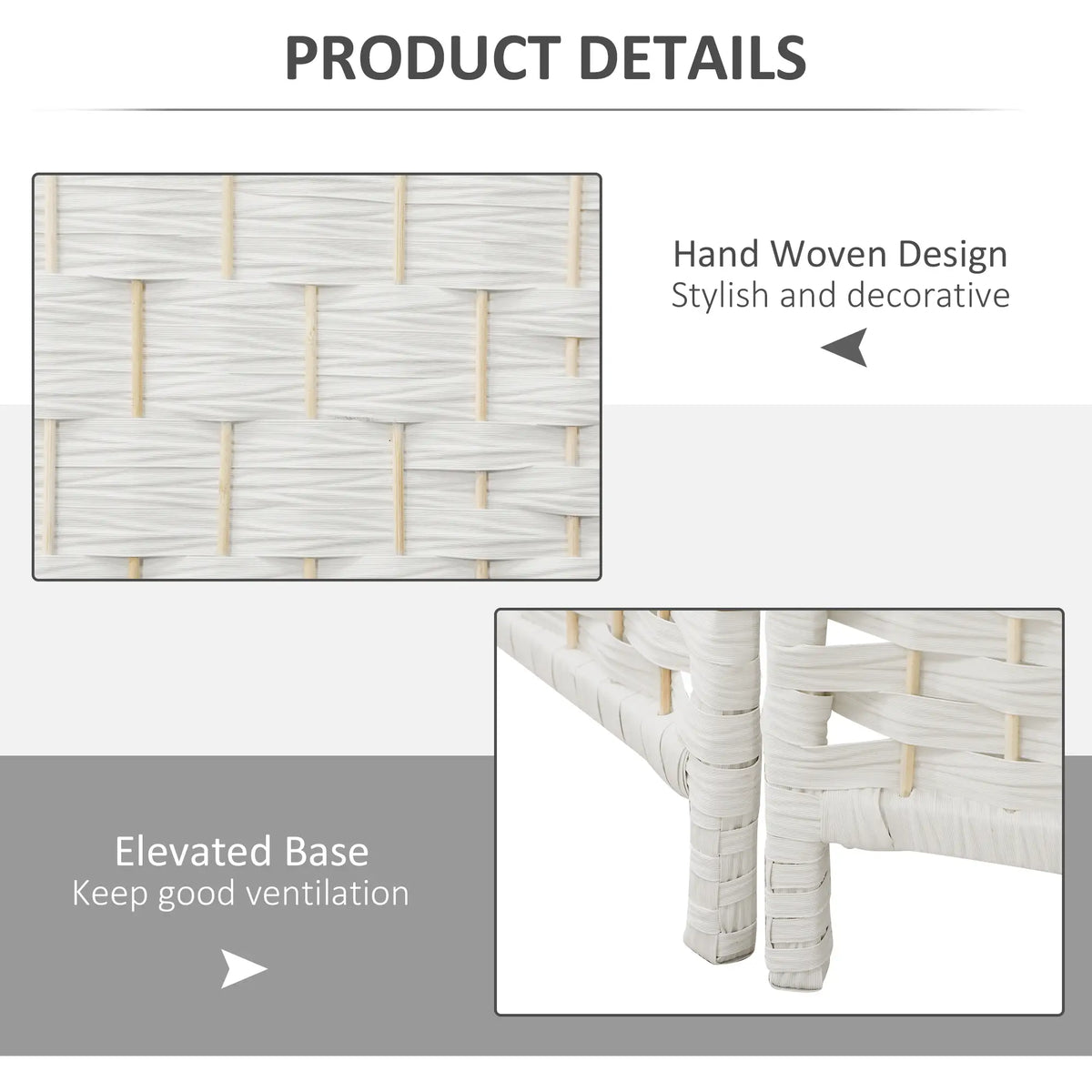 6ft Folding Room Divider, 3 Panel Wooden Partition, White Room Dividers at Gallery Canada