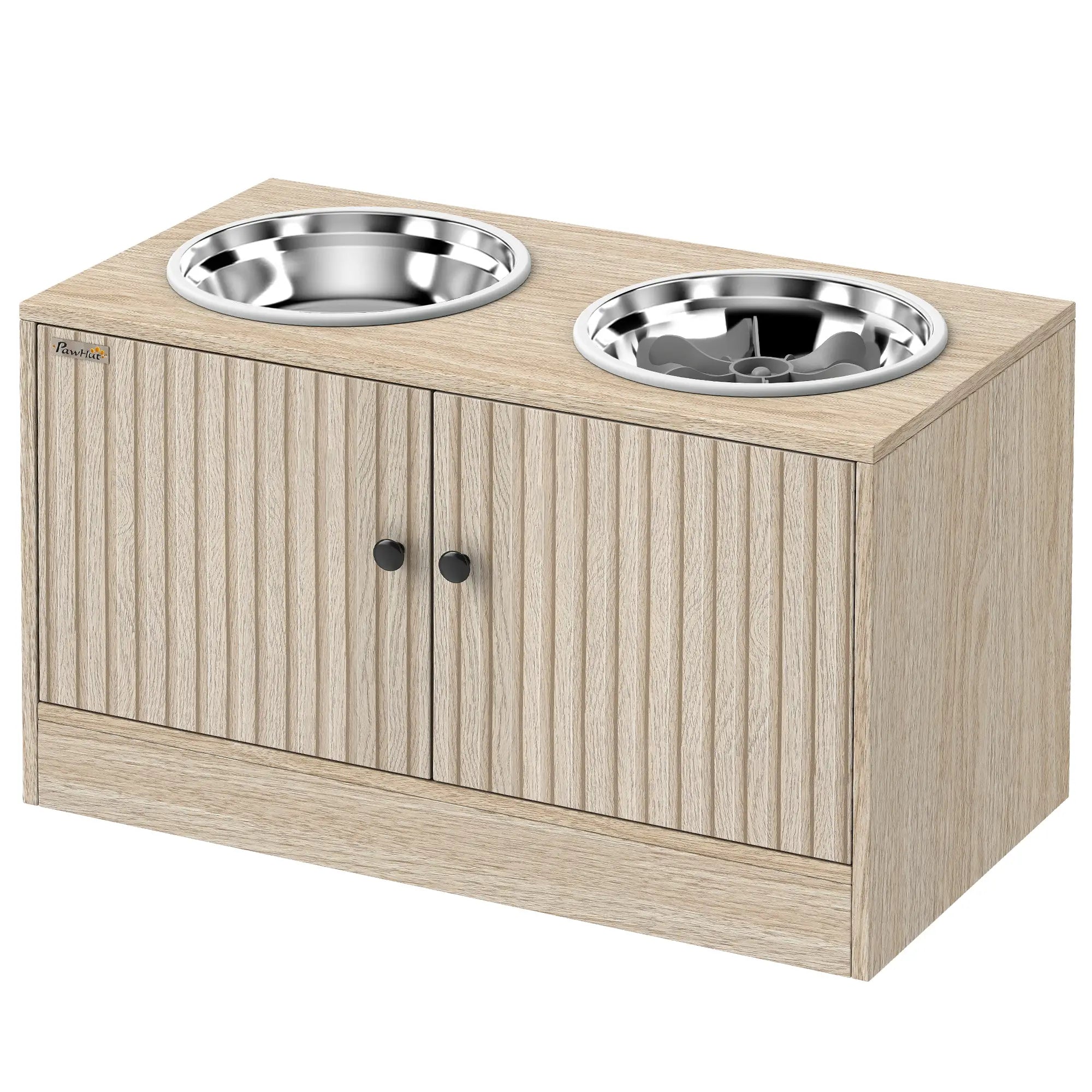 Raised Dog Bowls, Slow Feeder, 2 Stainless Steel Bowls Non-Slip, Oak Dog Bowls Oak at Gallery Canada