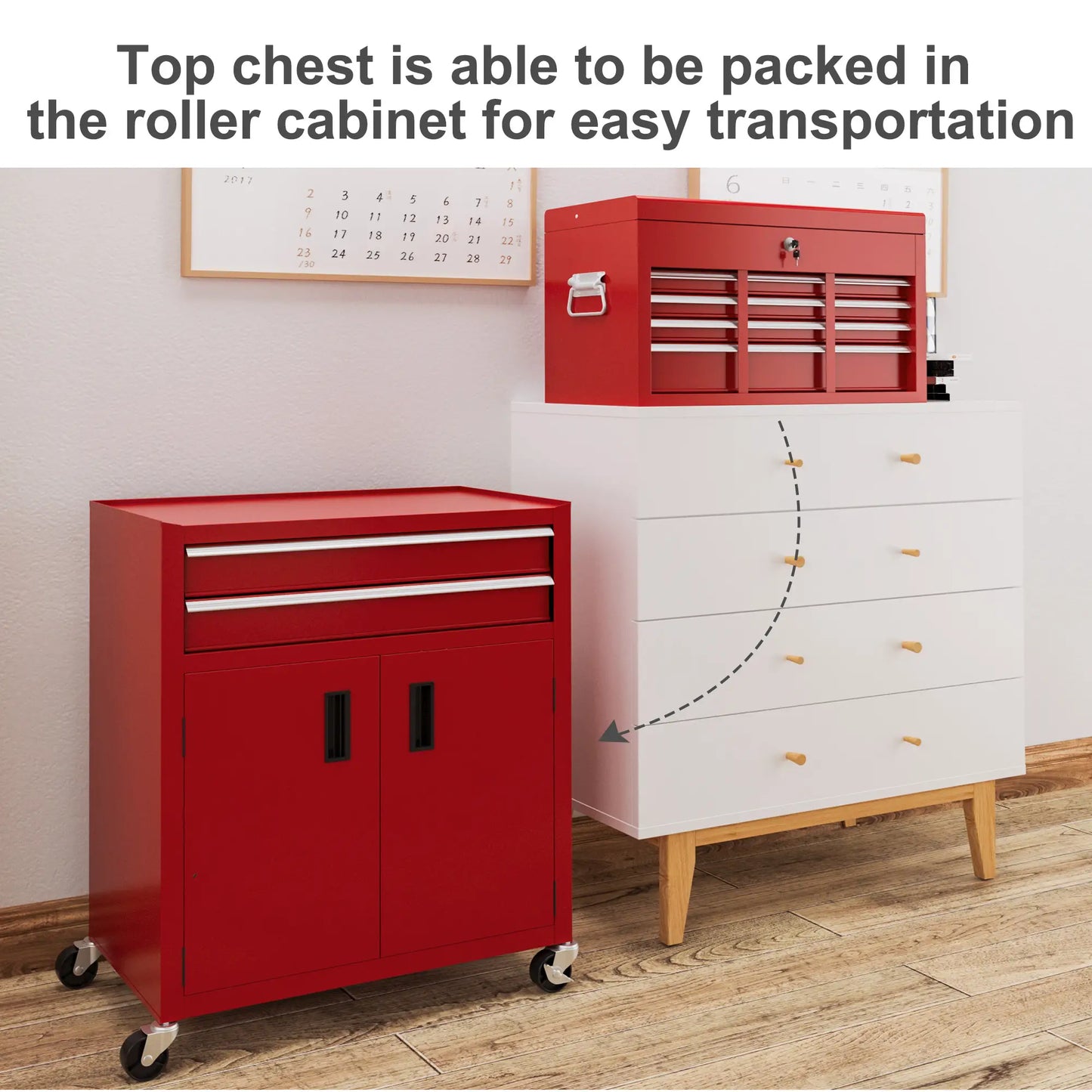 6-Drawer Rolling Tool Chest, 2 in 1 Lockable Storage Cabinet, Red Tool Organizers at Gallery Canada