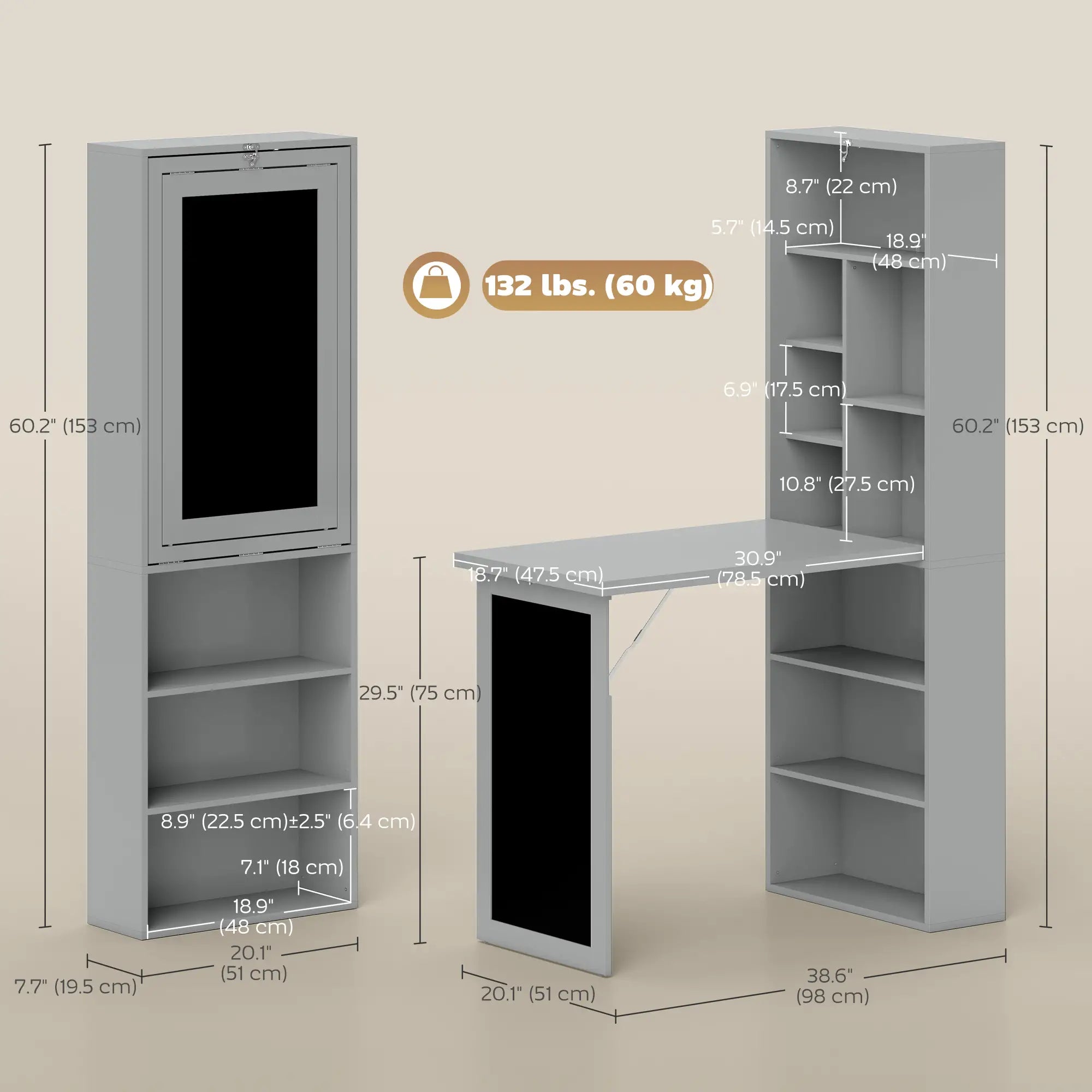 Fold-Out Convertible Office Desk, Wall Mount, Blackboard, Shelf, Charcoal Grey Computer Desks at Gallery Canada