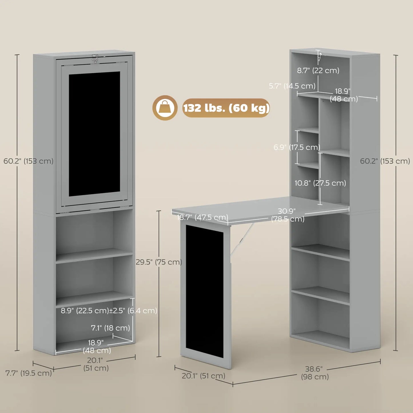 Fold-Out Convertible Office Desk, Wall Mount, Blackboard, Shelf, Charcoal Grey Computer Desks at Gallery Canada
