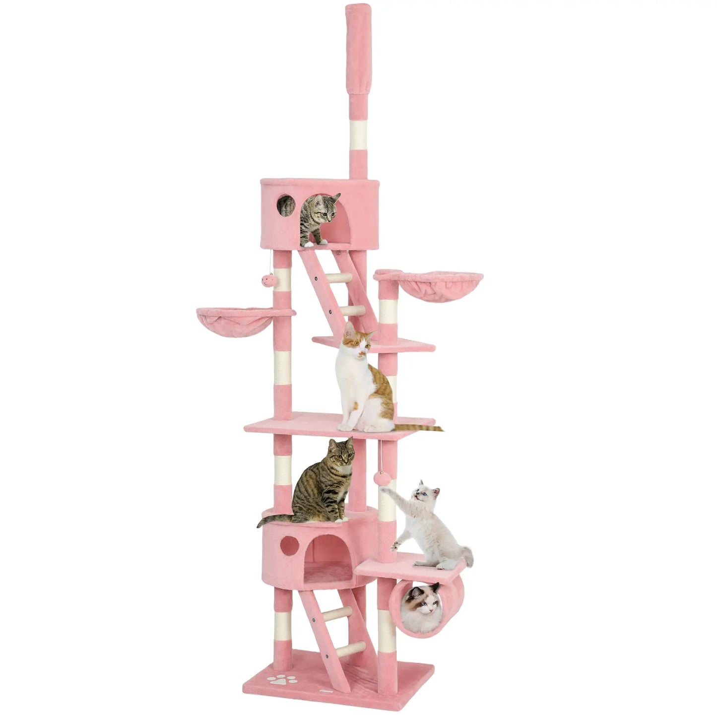 94"-102" Floor To Ceiling Cat Tree, Multi-Level Play House, Pink Multi-Level Cat Towers at Gallery Canada