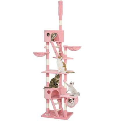 94"-102" Floor To Ceiling Cat Tree, Multi-Level Play House, Pink Multi-Level Cat Towers at Gallery Canada