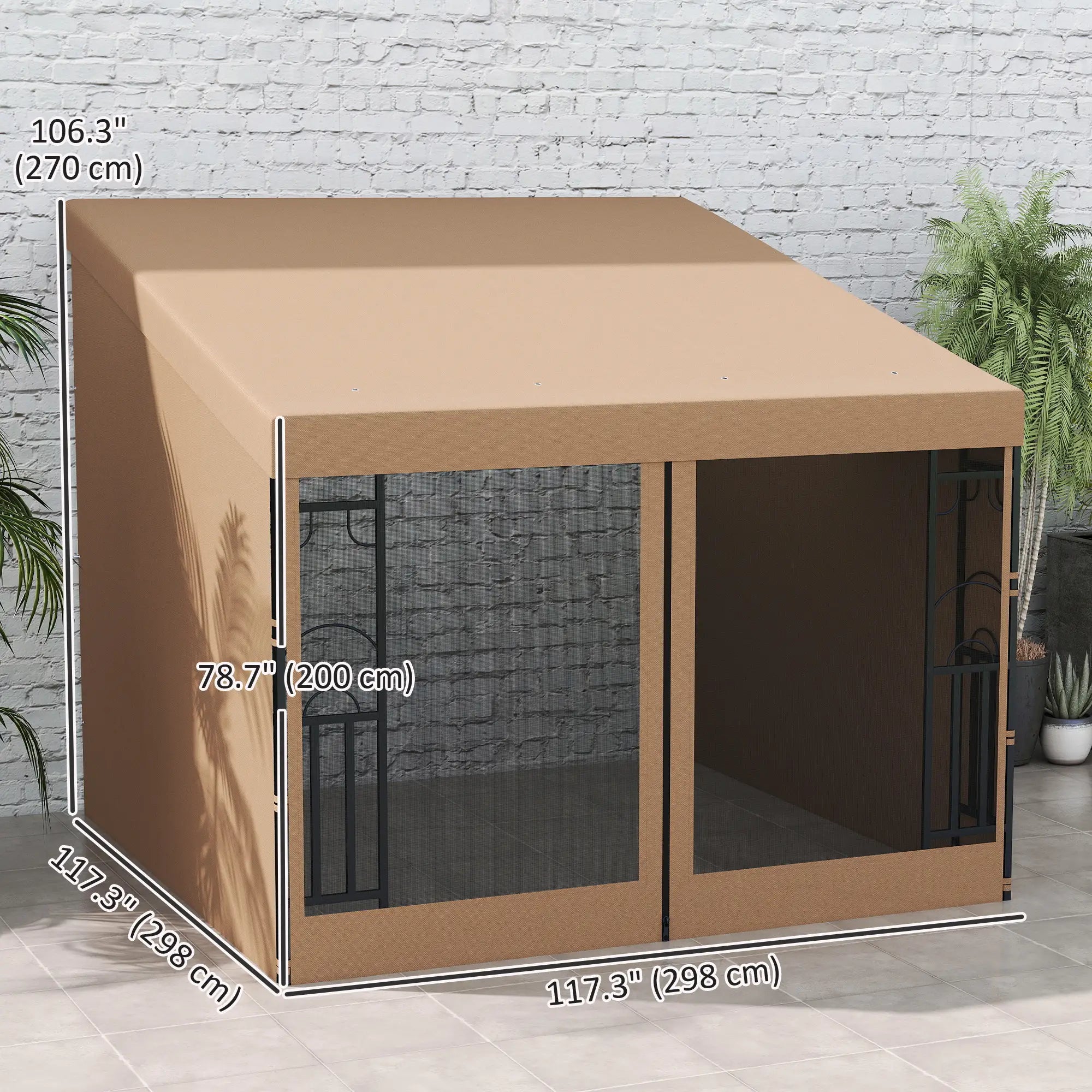 10' x 10' Wall Pergola, With Curtains and Nettings, Khaki Pergolas at Gallery Canada