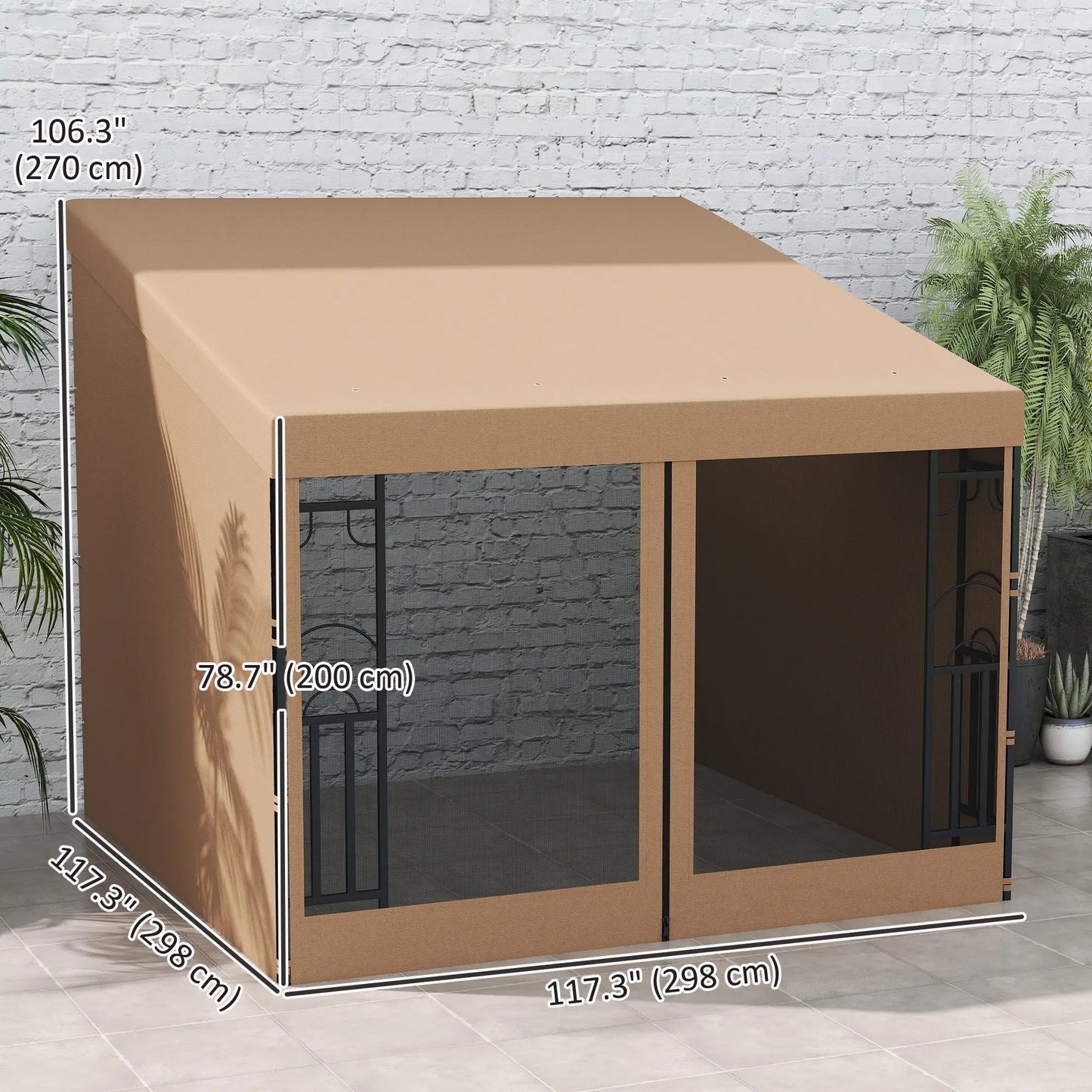 10' x 10' Wall Pergola, With Curtains and Nettings, Khaki Pergolas at Gallery Canada