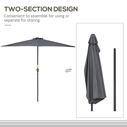 9.8ft Half Umbrella, Semi Round Patio Parasol, Crank Handle, Top Vent, Grey Sun Umbrellas at Gallery Canada