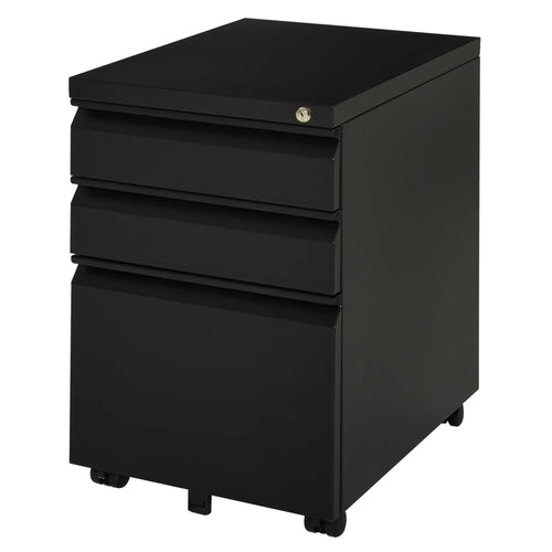 3 Drawer Lockable Filing Cabinet on Wheels, Legal Letter A4, Black