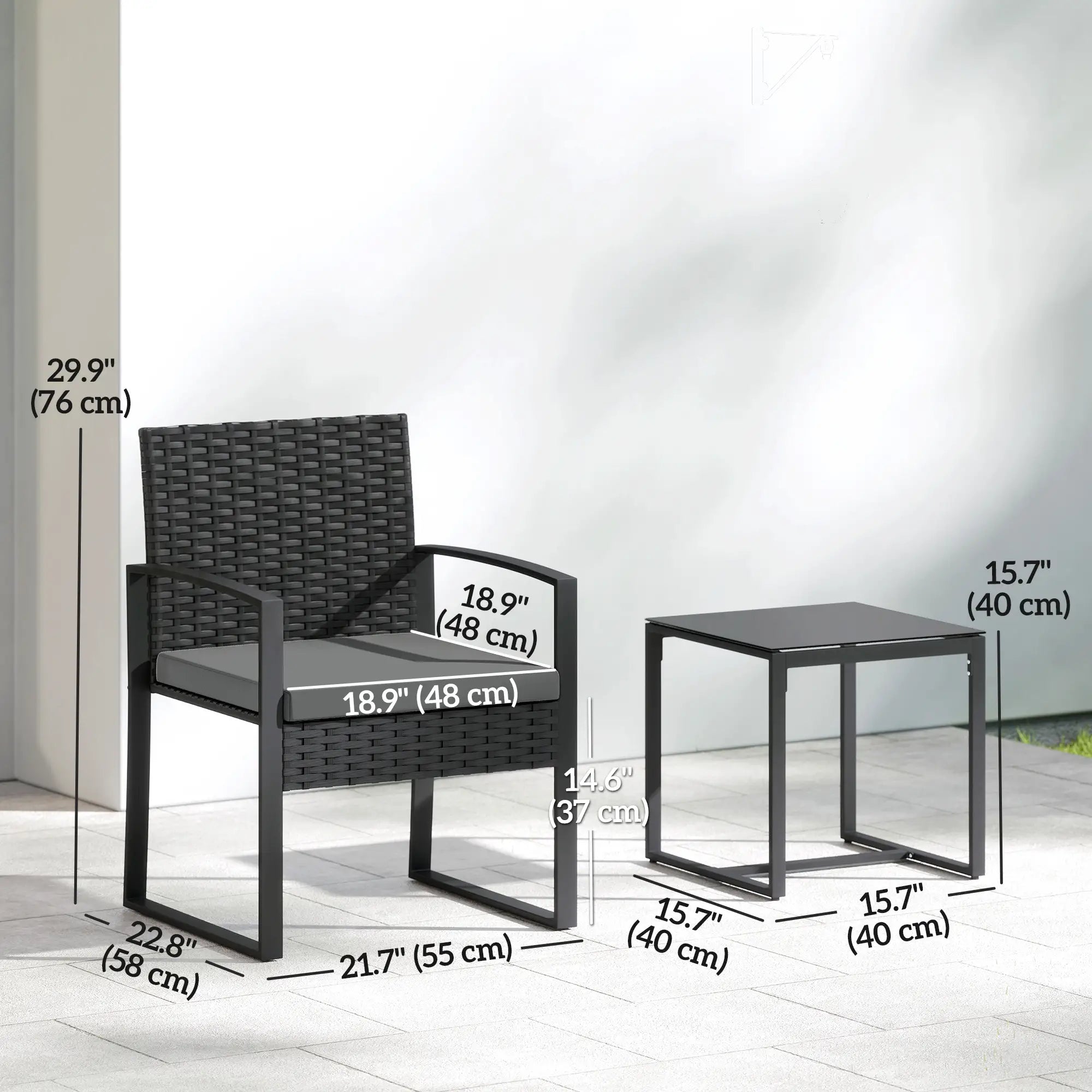 3 Piece Wicker Patio Set, Glass Top Table With Cushions, Dark Grey Bistro Sets at Gallery Canada