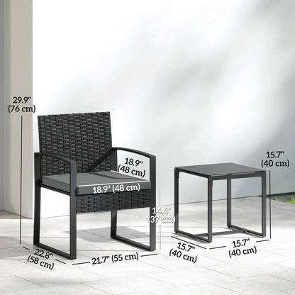 3 Piece Wicker Patio Set, Glass Top Table With Cushions, Dark Grey Bistro Sets at Gallery Canada