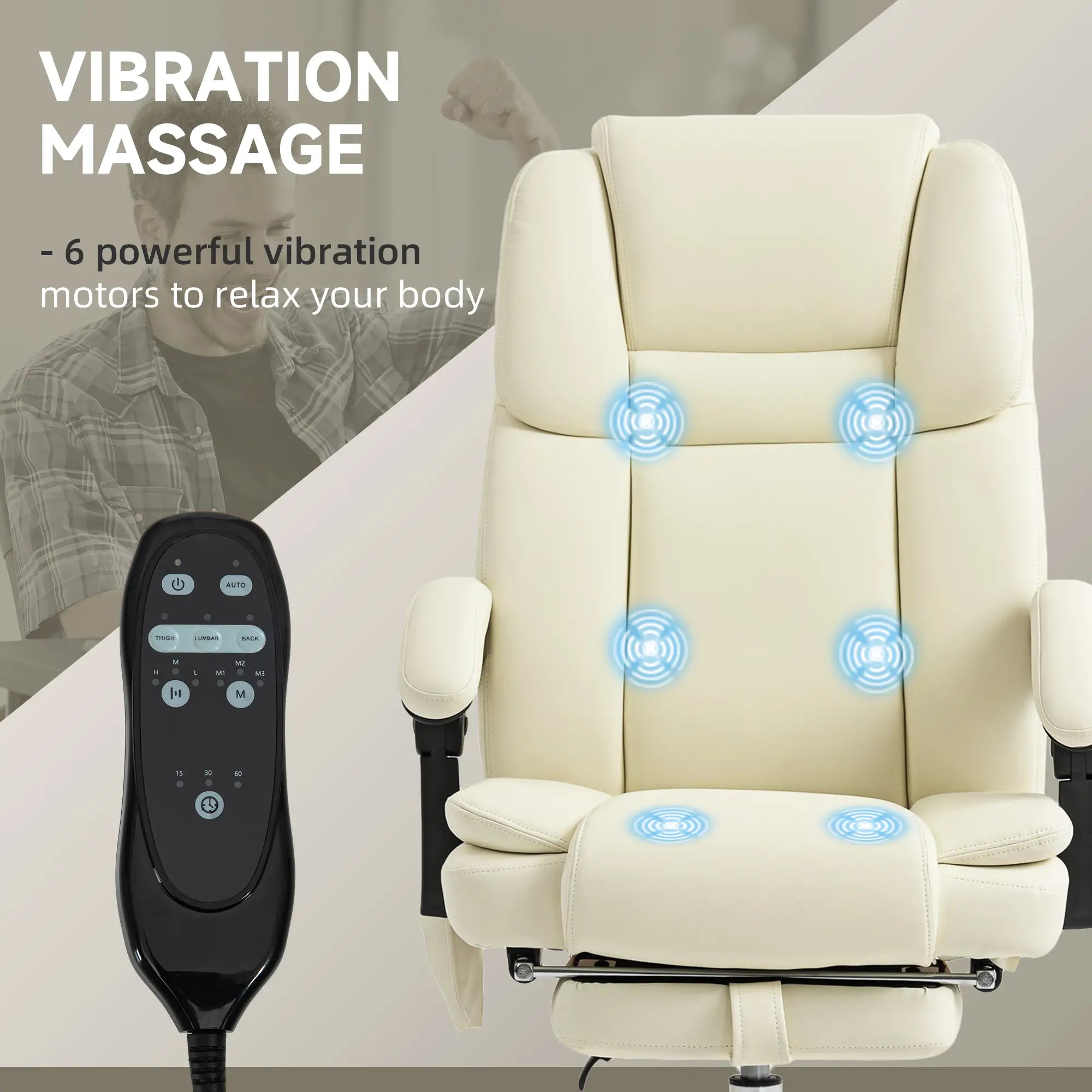 Reclining Massage Office Chair, 6-Point Vibration, Footrest, High Back, White Massage Chairs at Gallery Canada