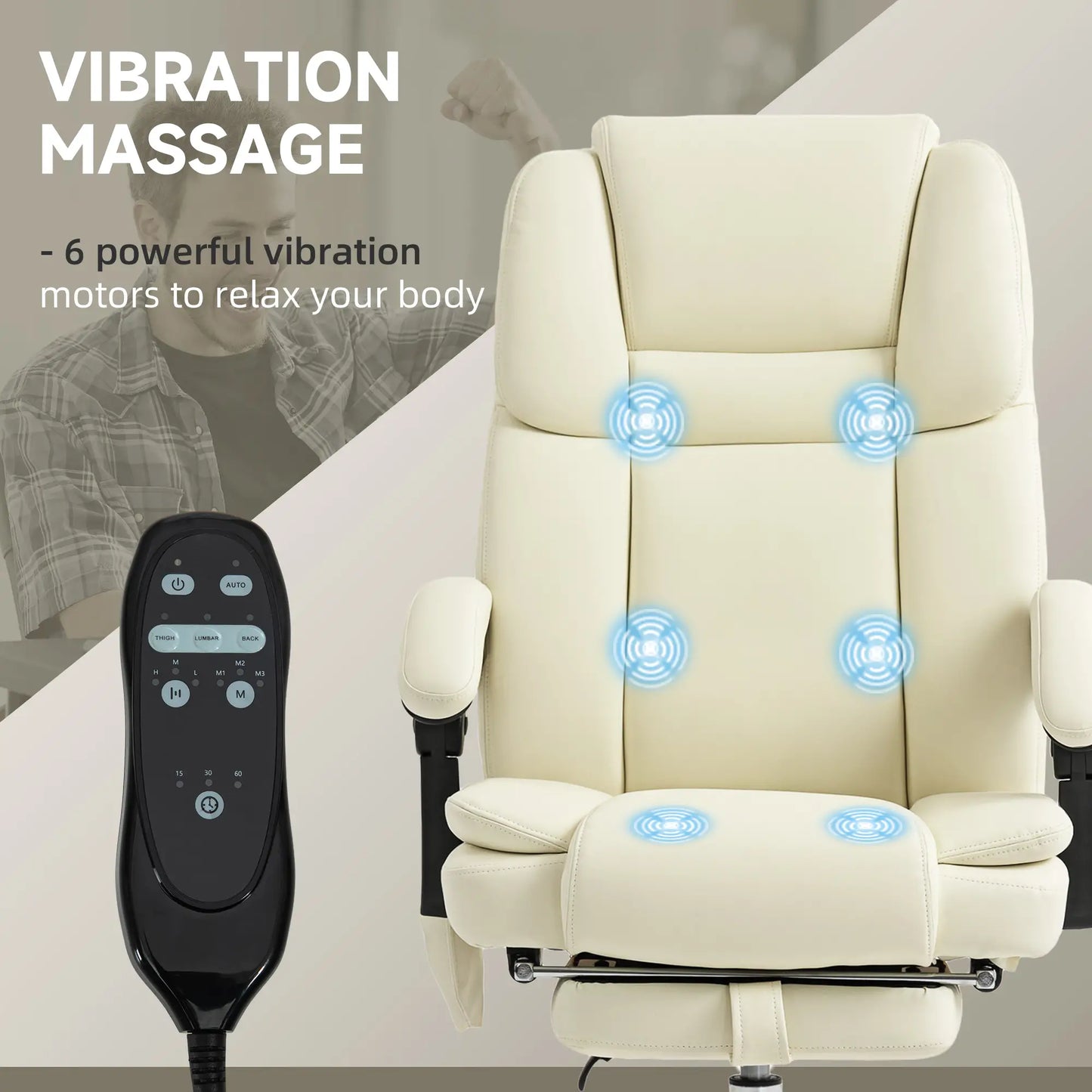 Reclining Massage Office Chair, 6-Point Vibration, Footrest, High Back, White Massage Chairs at Gallery Canada