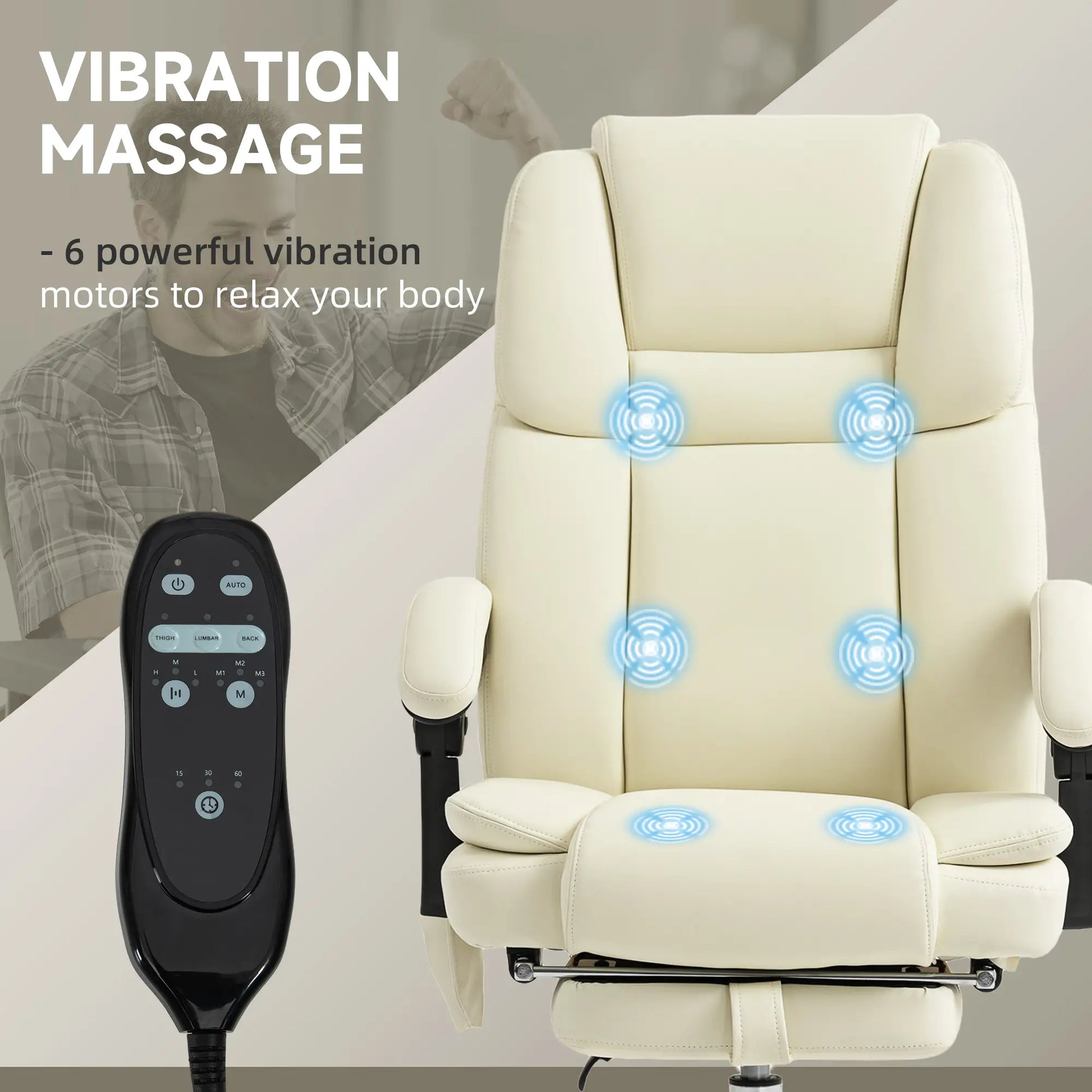 Reclining Massage Office Chair, 6-Point Vibration, Footrest, High Back, White Massage Chairs at Gallery Canada