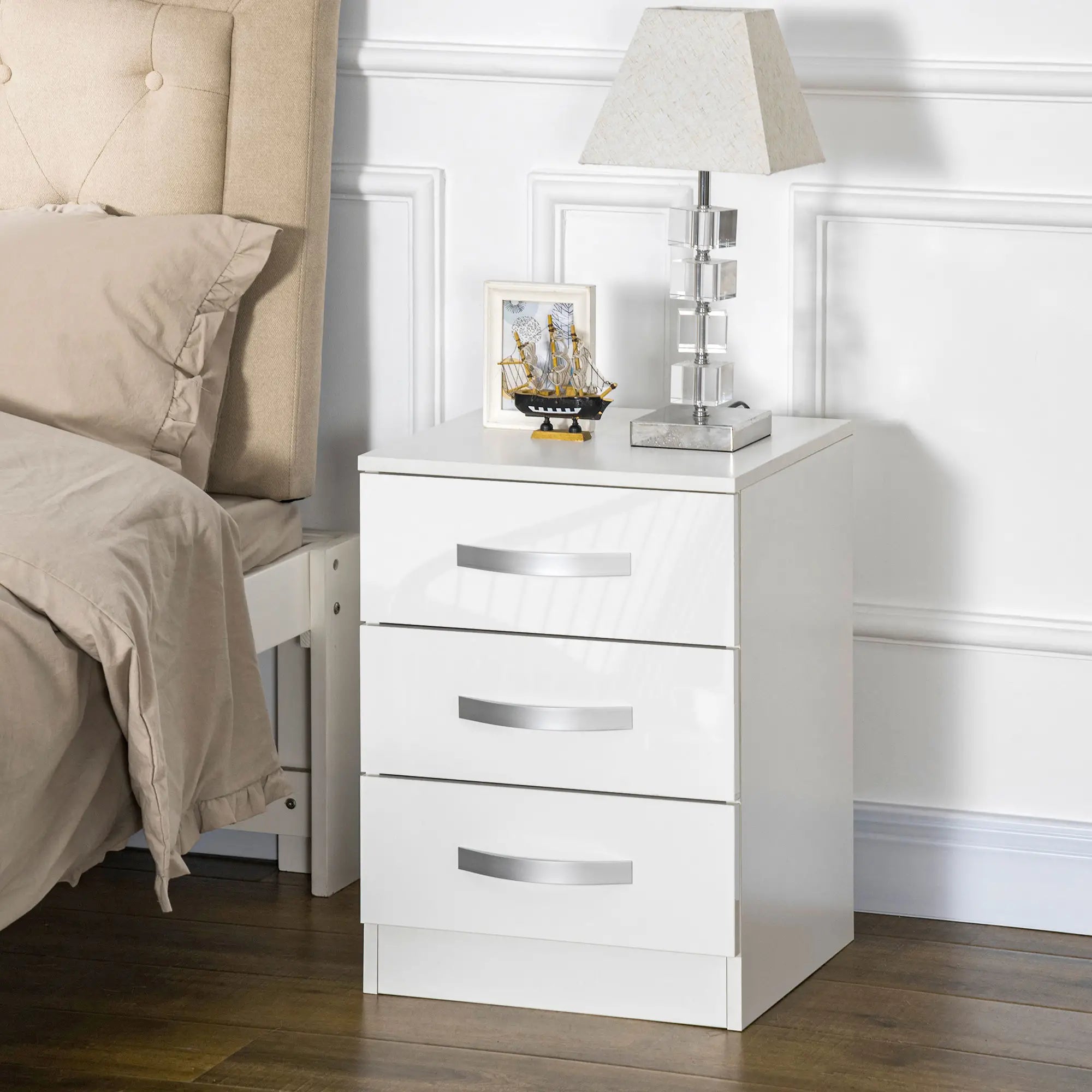 Modern Nightstand Set of 2, 3 Drawer Bedside Tables, White Bedside Tables at Gallery Canada