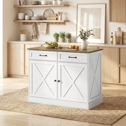 Kitchen Island with Sitting Space, Sideboard Cabinet with 2 Drawers and 2 Adjustable Shelves for Dining Room, White Kitchen Islands & Kitchen Carts at Gallery Canada