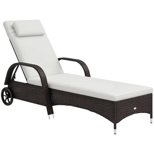 Wicker Chaise Lounge, Outdoor PE Rattan Sun Lounger, Adjustable Backrest, Mixed Brown Cream White, Brown Cream White Chaise Loungers Mixed Brown at Gallery Canada