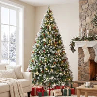 Sapin de Noël de 9 pieds floqué et pré-éclairé, épicéa, double couleur, télécommande, double couleur