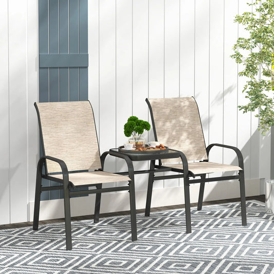 Outdoor Loveseat with Glass Table, Garden Bench, Breathable Mesh, Brown Outdoor Benches Brown, Black at Gallery Canada