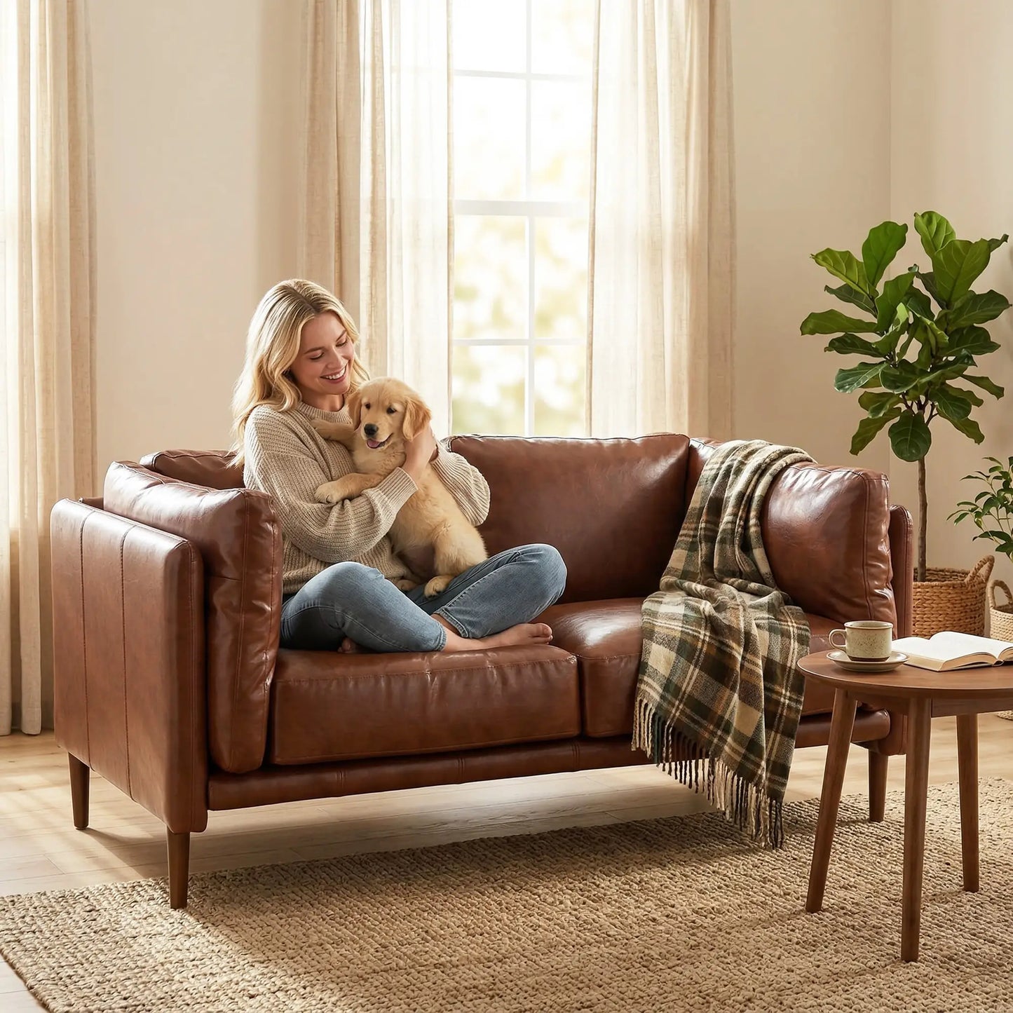 59" Loveseat Sofa, PU Leather 2 Seater with Wide Seat, Brown 2-Seater Sofas at Gallery Canada