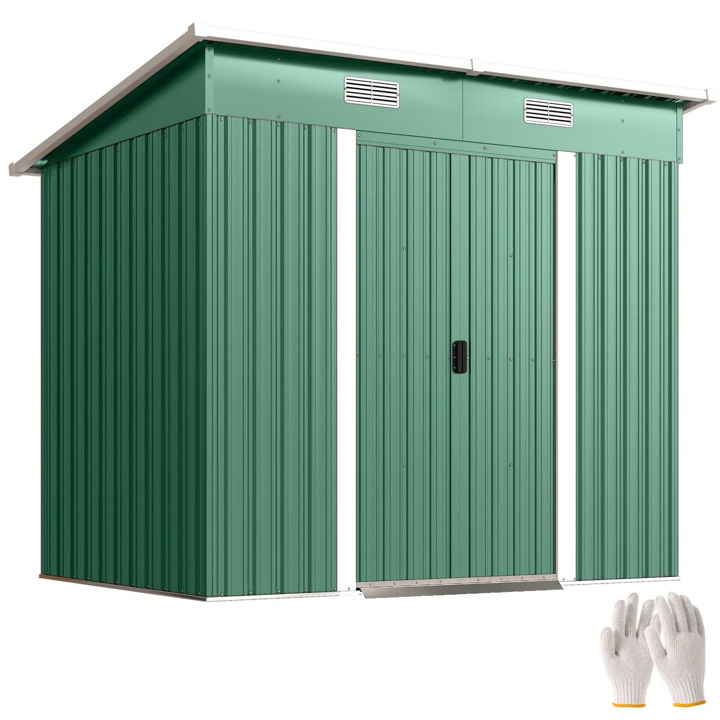 7'x 4' Metal Patio Storage Shed, Garden Tool Utility Unit, Green Sheds at Gallery Canada