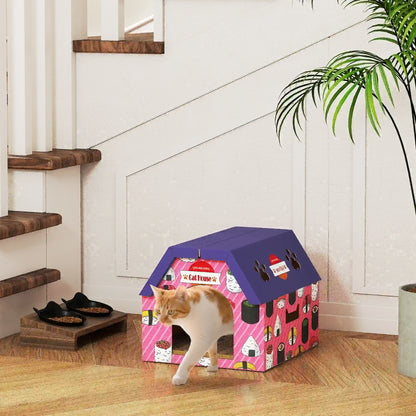 Cat Scratcher House, 2-in-1 Cardboard Scratching Pad with Door, Pink Cat Houses at Gallery Canada
