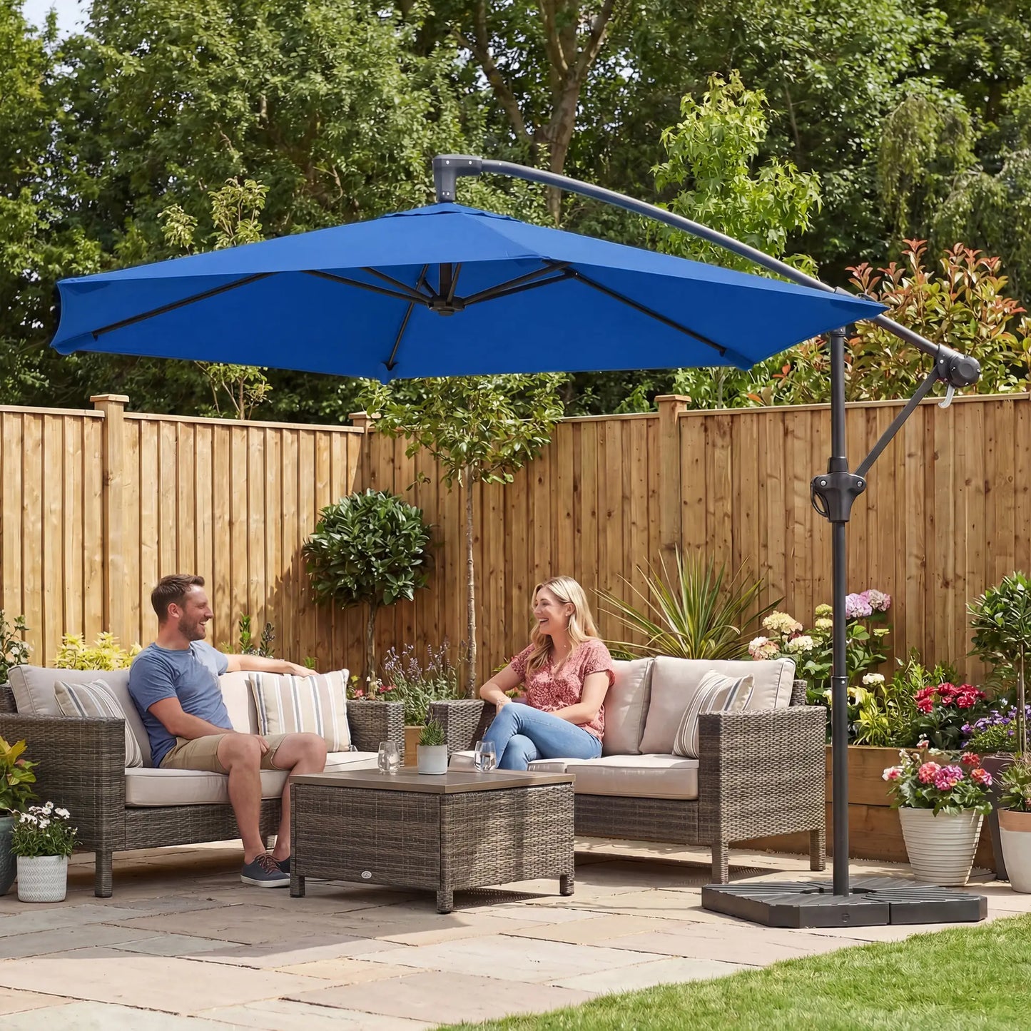 9.7 ft Offset Patio Umbrella, Water/Sand Fillable Weights, Navy Blue Offset Cantilever Umbrellas at Gallery Canada