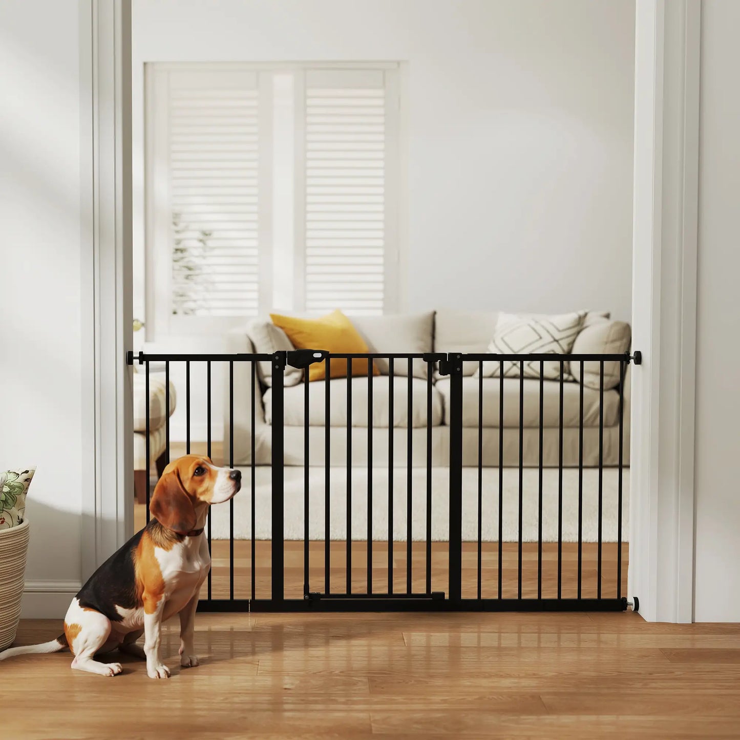 Pet Gate with Door, 30 Inch Tall, Includes Extensions Kit, Black Houses, Kennels & Pens at Gallery Canada