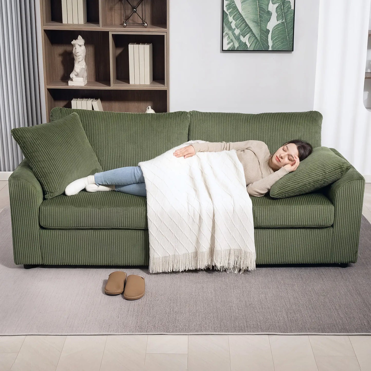 3 Seater Sofa, 83.5" Upholstered Couch, Pocket Spring, 2 Cushions, Green 3-Seater Sofas at Gallery Canada