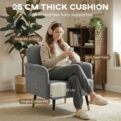Modern Tufted Accent Chair, Metal Legs, Upholstered Reading Armchair, Grey Accent Chairs at Gallery Canada