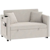 52" Holland Velvet Sofa Bed, USB Ports, Adjustable Backrest, Beige