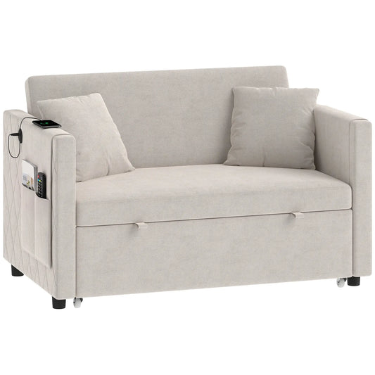 52" Holland Velvet Sofa Bed, USB Ports, Adjustable Backrest, Beige Sofas & Reclining Chairs Beige at Gallery Canada