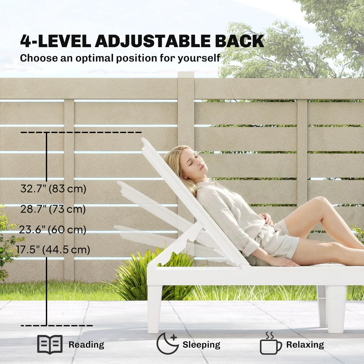 Waterproof Resin Lounge Chairs, Set of 2, 4-Position Adjustable Backrest, White Lounger Chairs at Gallery Canada