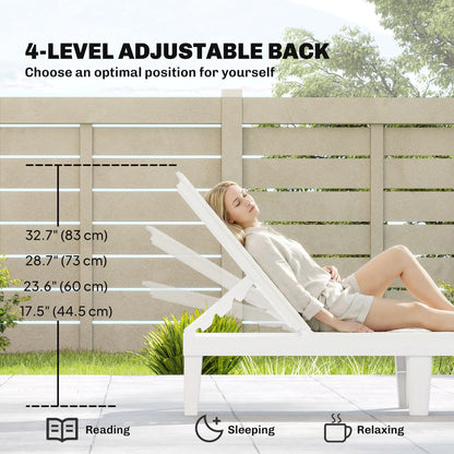 Waterproof Resin Lounge Chairs, Set of 2, 4-Position Adjustable Backrest, White Lounger Chairs at Gallery Canada