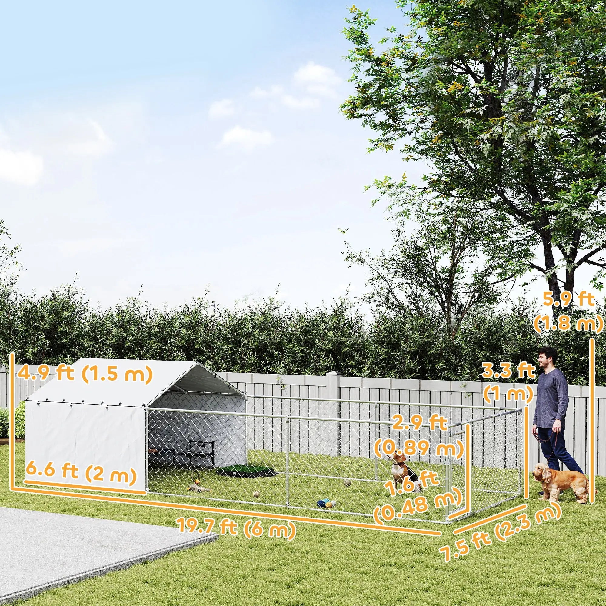 Galvanized Steel Dog Kennel, Outdoor, Waterproof UV-Resistant Cover, 19.7' x 7.5' x 4.9' Houses, Kennels & Pens at Gallery Canada