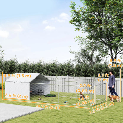 Galvanized Steel Dog Kennel, Outdoor, Waterproof UV-Resistant Cover, 19.7' x 7.5' x 4.9' Houses, Kennels & Pens at Gallery Canada