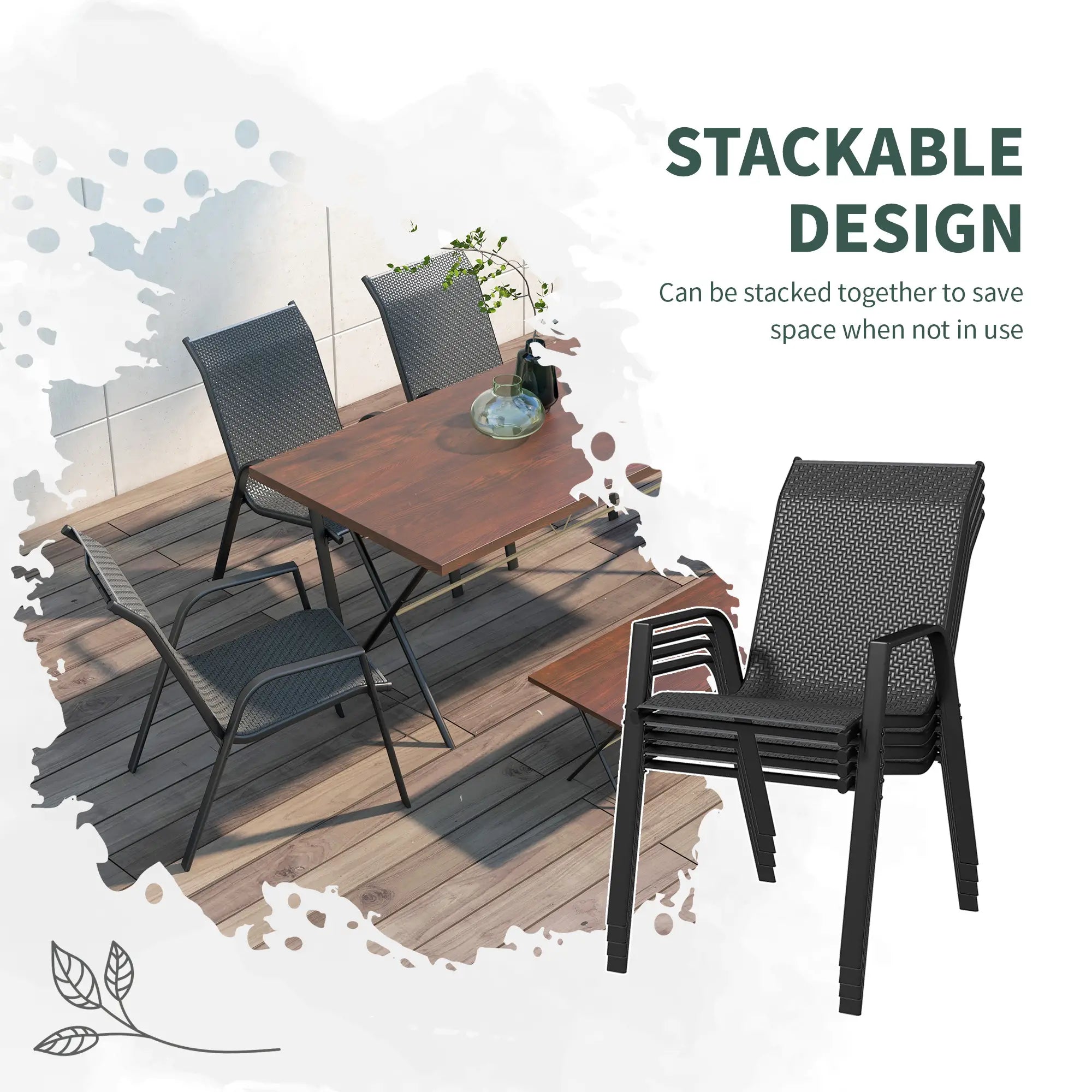 Stacking Rattan Outdoor Dining Chairs Set, 4-Piece, Grey Patio Furniture at Gallery Canada
