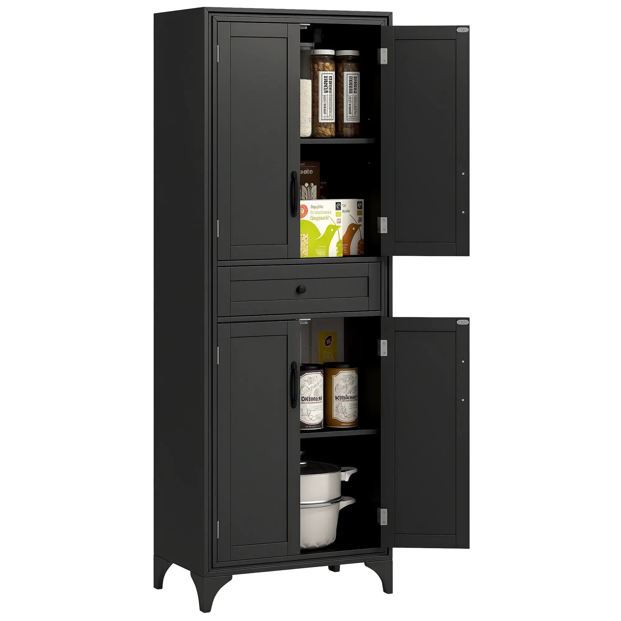 Freestanding Storage Cabinet, Kitchen Pantry, 2 Shelves, 4 Doors, Black Kitchen Pantry Cabinets at Gallery Canada