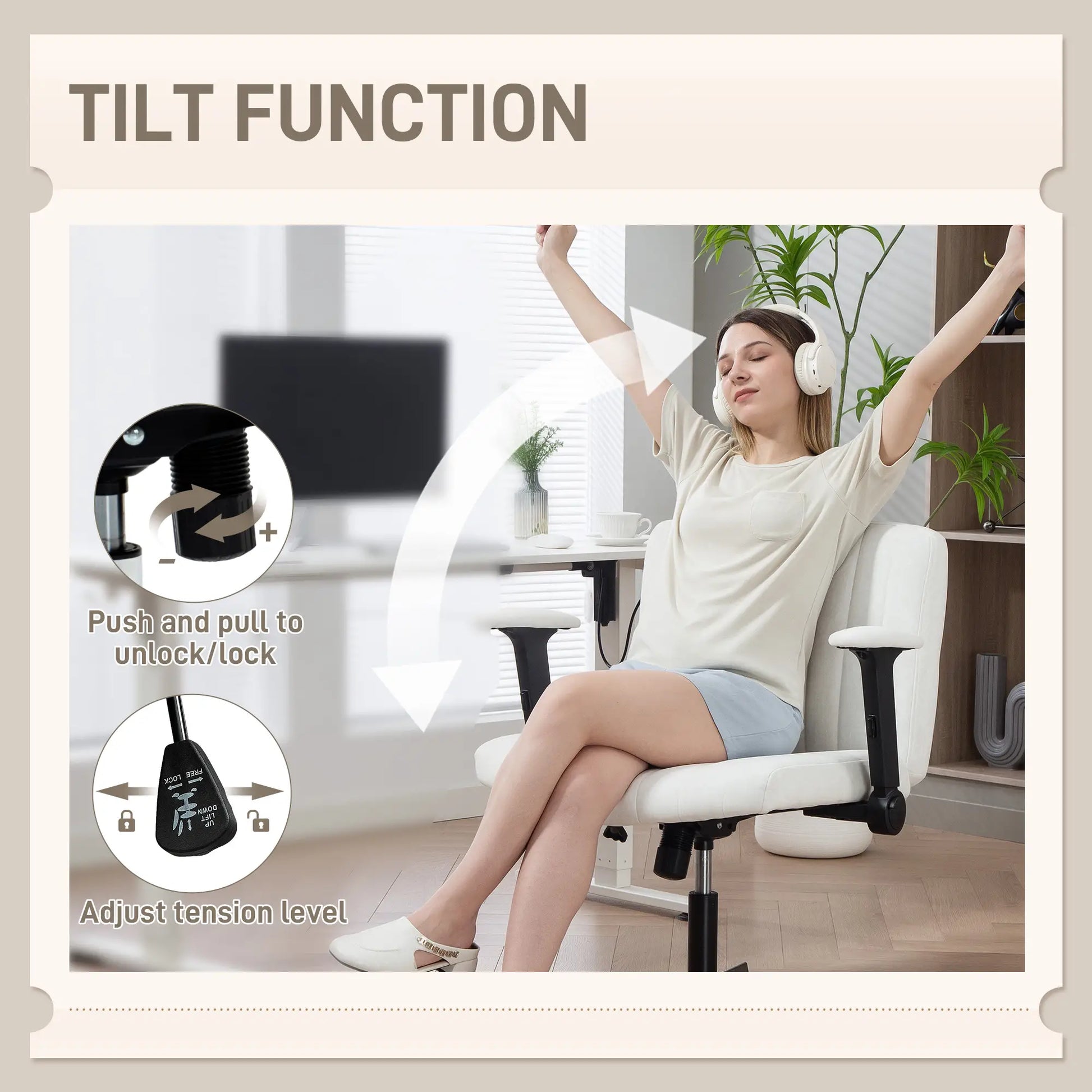 Criss Cross Chair, Flip-Up Armrests, Adjustable Height, Tilting, No Wheels, Beige Task Chairs at Gallery Canada