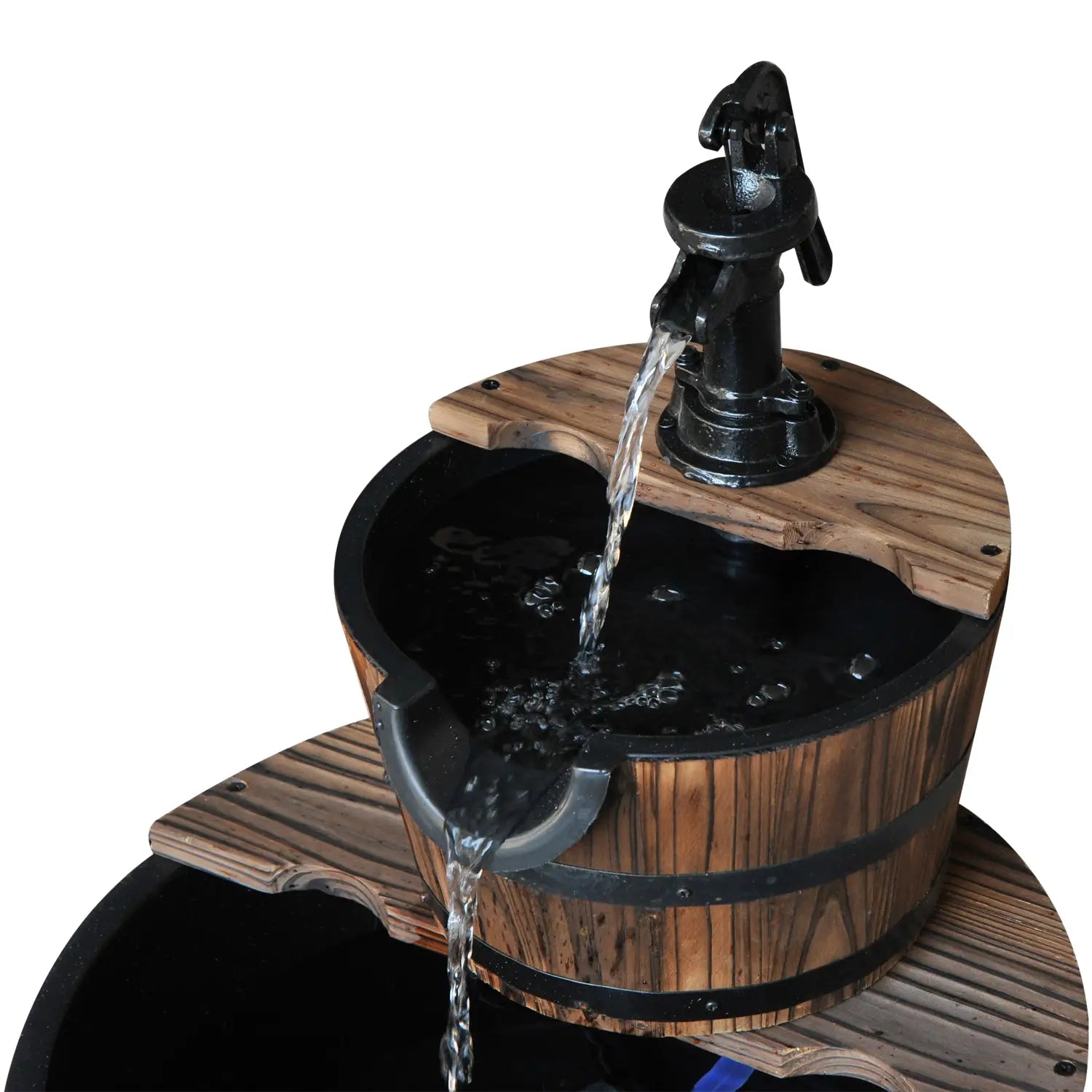 2-Tier Wooden Barrel Water Fountain, Electric Pump, Outdoor Indoor Decor Water Fountains at Gallery Canada