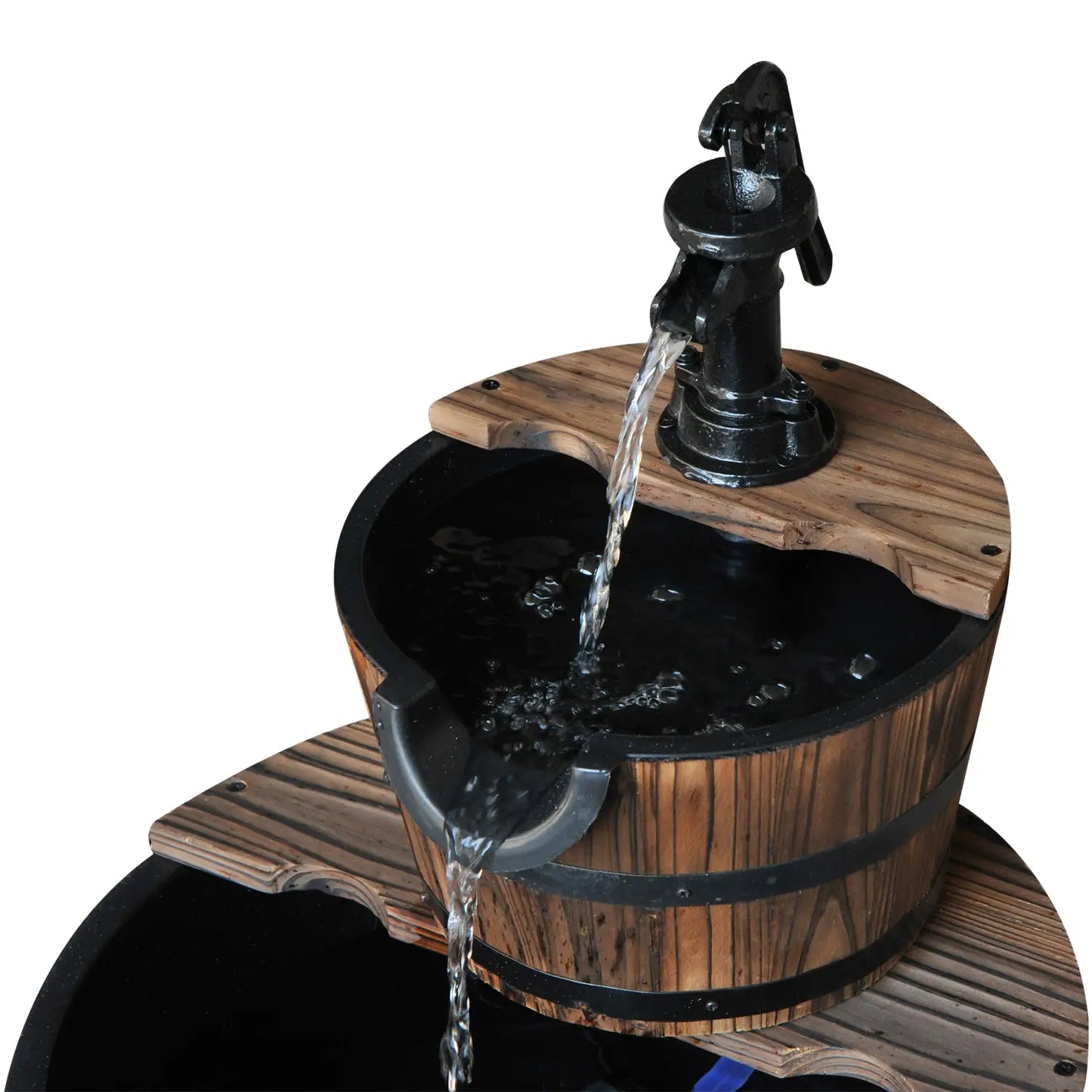 2-Tier Wooden Barrel Water Fountain, Electric Pump, Outdoor Indoor Decor Water Fountains at Gallery Canada