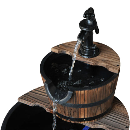 2-Tier Wooden Barrel Water Fountain, Electric Pump, Outdoor Indoor Decor Water Fountains at Gallery Canada